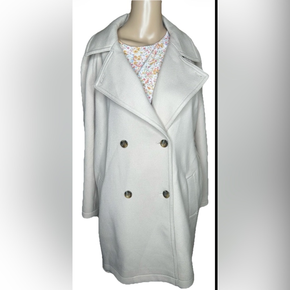 Womens Double-Breasted Ann Taylor beige Cream Peacoat Jacket size Medium M